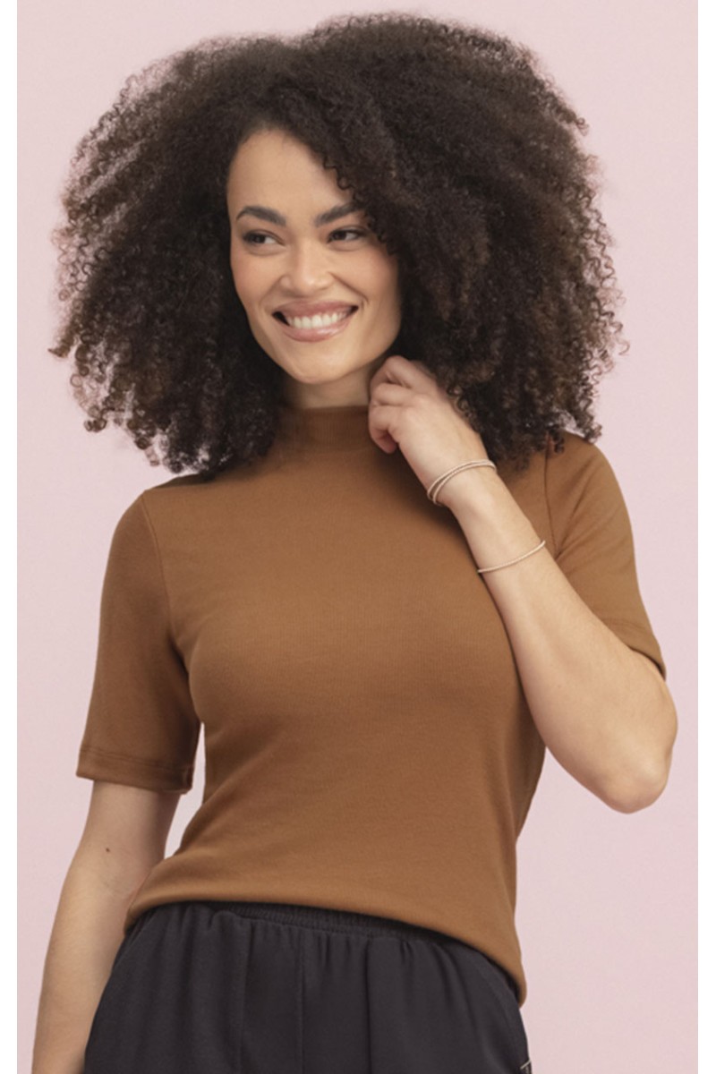 Blusa manga curta feminino mascavo