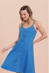 Vestido Alça Botões Azul Indigo