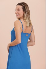 Vestido Alça Botões Azul Indigo