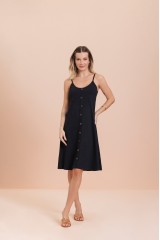 Vestido Alça Botões Preto