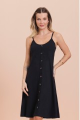 Vestido Alça Botões Preto